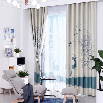 北欧风格客厅窗帘成品全遮光布料窗纱帘隔热遮阳简约现代卧室阳台